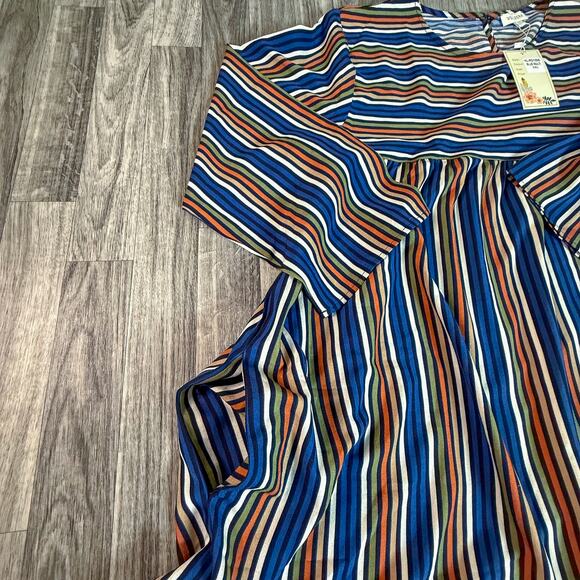 Velzera NWT 3XL Blue Multi Stripe Long Sleeve Ruffle Hem Tunic Dress Boho - Picture 5 of 8